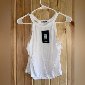 High neck, ribbed, cropped top